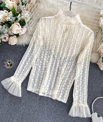 Cute turtleneck lace top  373