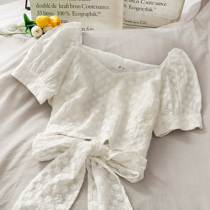 Cute V-neckline daisy top crop tops  303