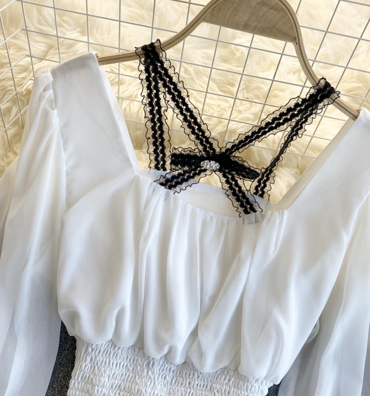 Cute chiffon long sleeve tops  317