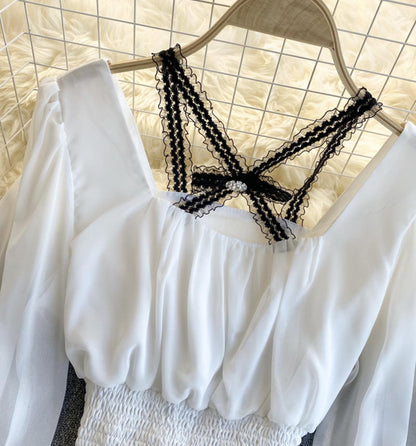 Cute chiffon long sleeve tops  317