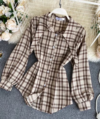 Unique plaid shirt + vest two-piece suit  384