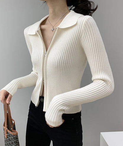 Fashionable zipper long sleeve sweater short cardigan sweater  115
