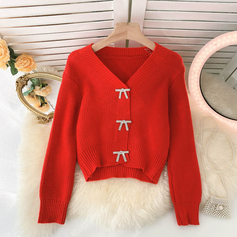 Lovely bow-knot long-sleeved cardigan sweater  137