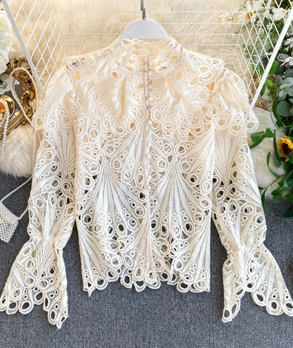 Retro hollow lace tops  374