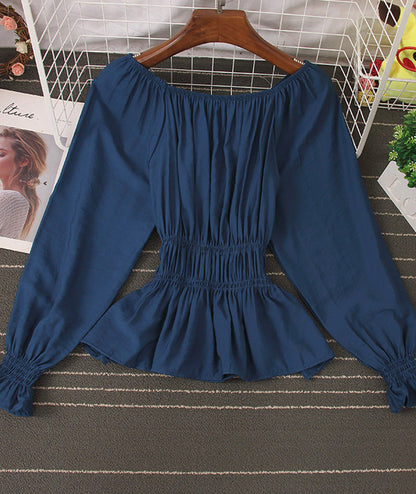 Simple long-sleeved waist top  377