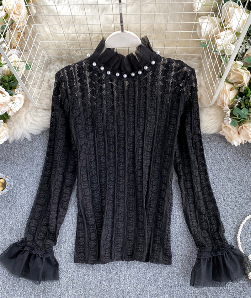 Cute turtleneck lace top  373