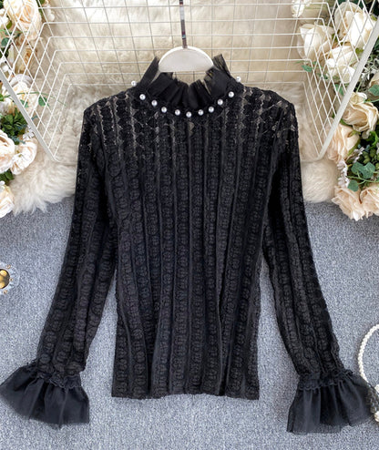 Cute turtleneck lace top  373