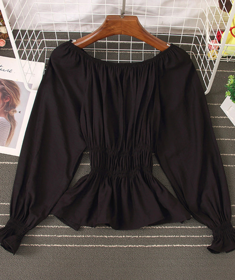 Simple long-sleeved waist top  377