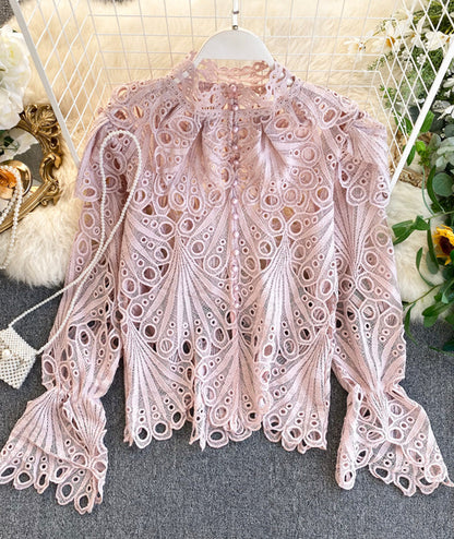 Retro hollow lace tops  374