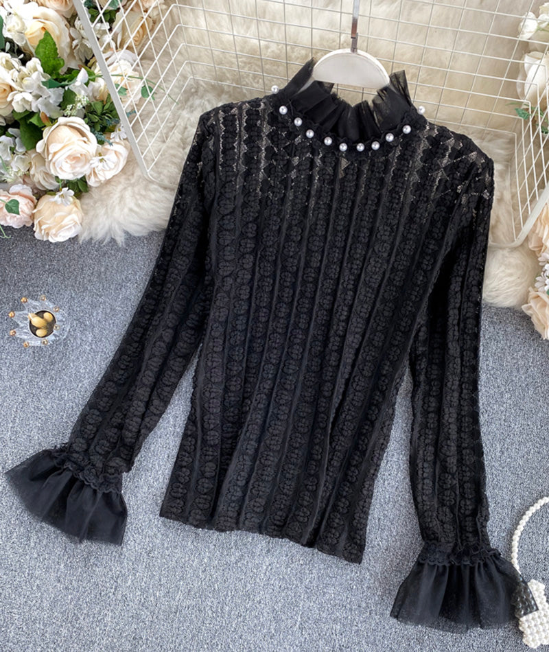 Cute turtleneck lace top  373