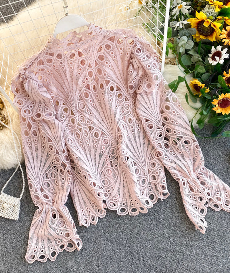 Retro hollow lace tops  374
