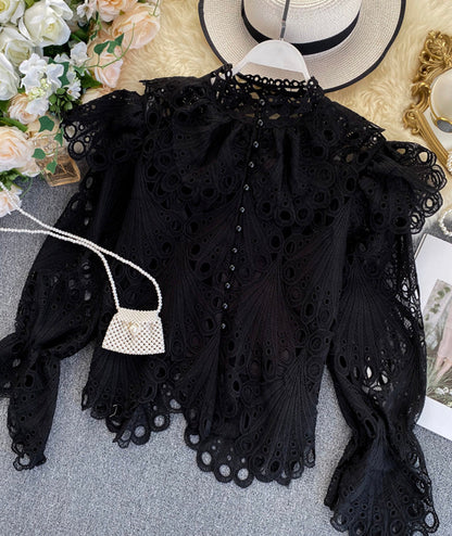 Retro hollow lace tops  374
