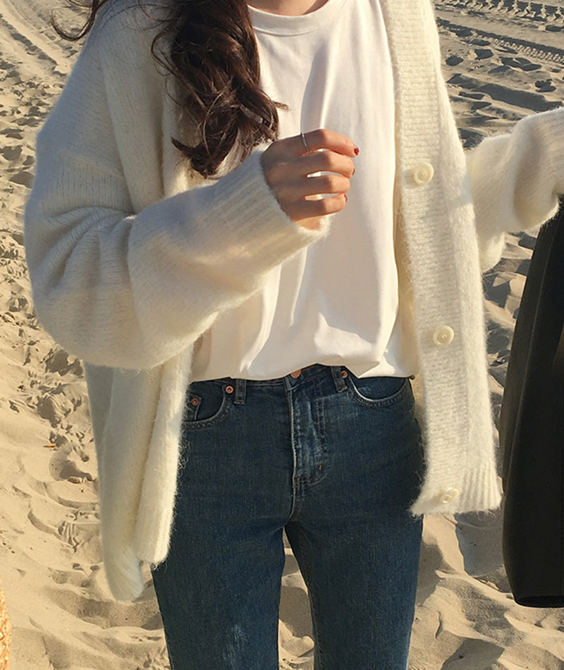 Loose v-neck sweater coat knitted cardigan coat  151