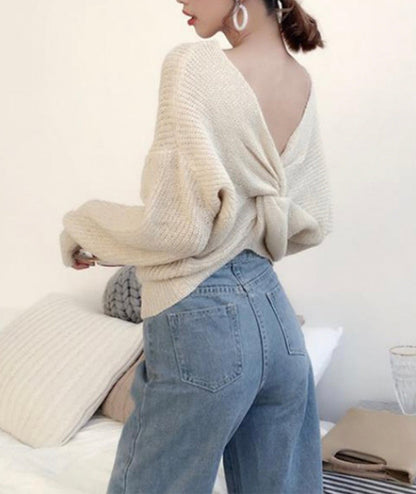 Stylish v neck long sleeve sweater  118