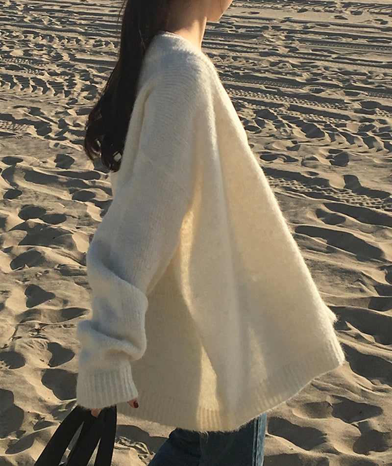 Loose v-neck sweater coat knitted cardigan coat  151