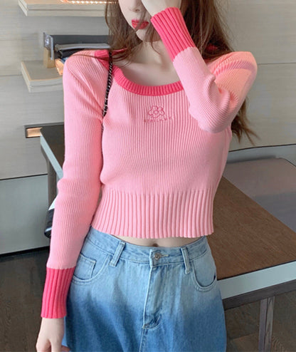 Cute round neck tops long sleeve sweater  122