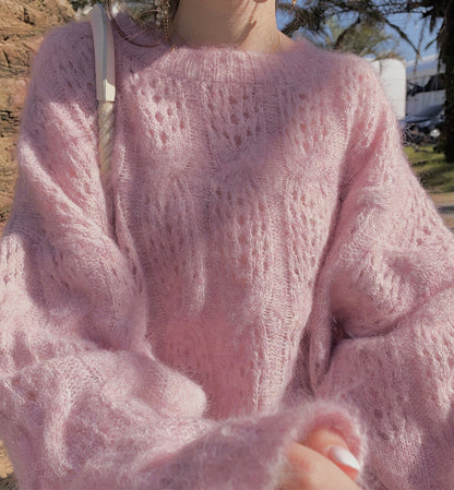 Sweater loose round neck openwork sweater  109