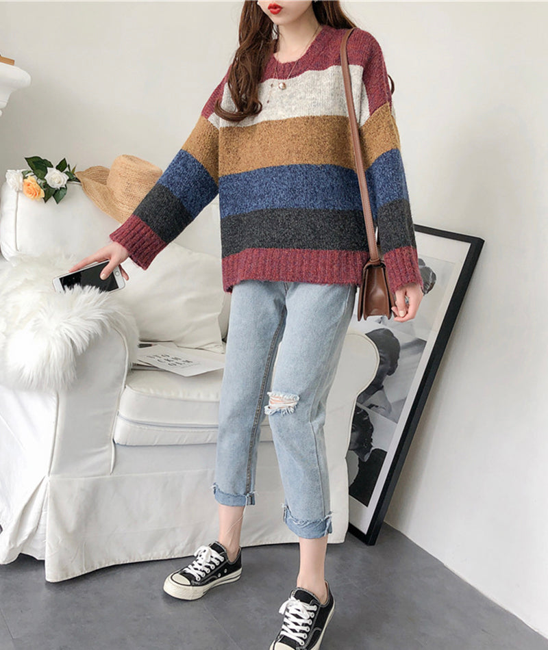 Simple striped long sleeve sweater  133