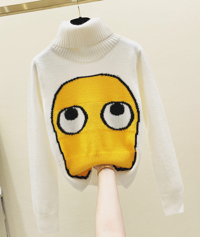 Cute big eyes sweater turtleneck sweater  096