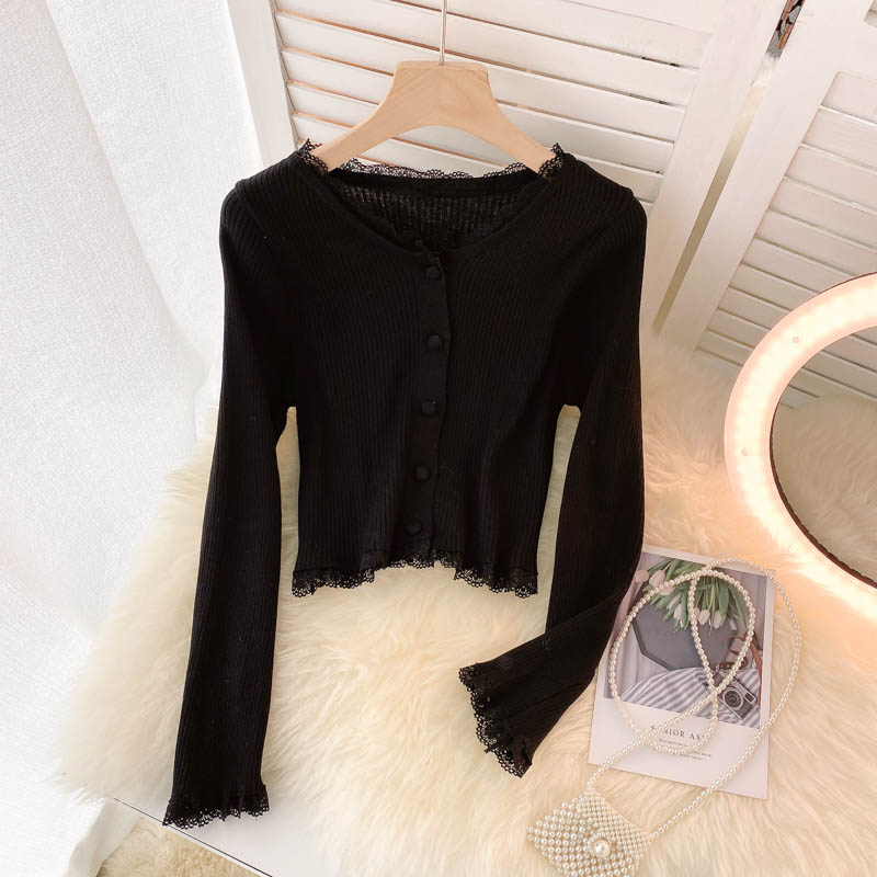 Simple Cardigan Lace Long Sleeve Sweater  139