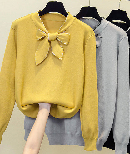 Sweater loose long sleeve bow sweater  086