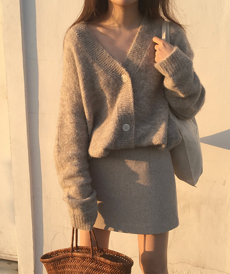 Loose v-neck sweater coat knitted cardigan coat  151