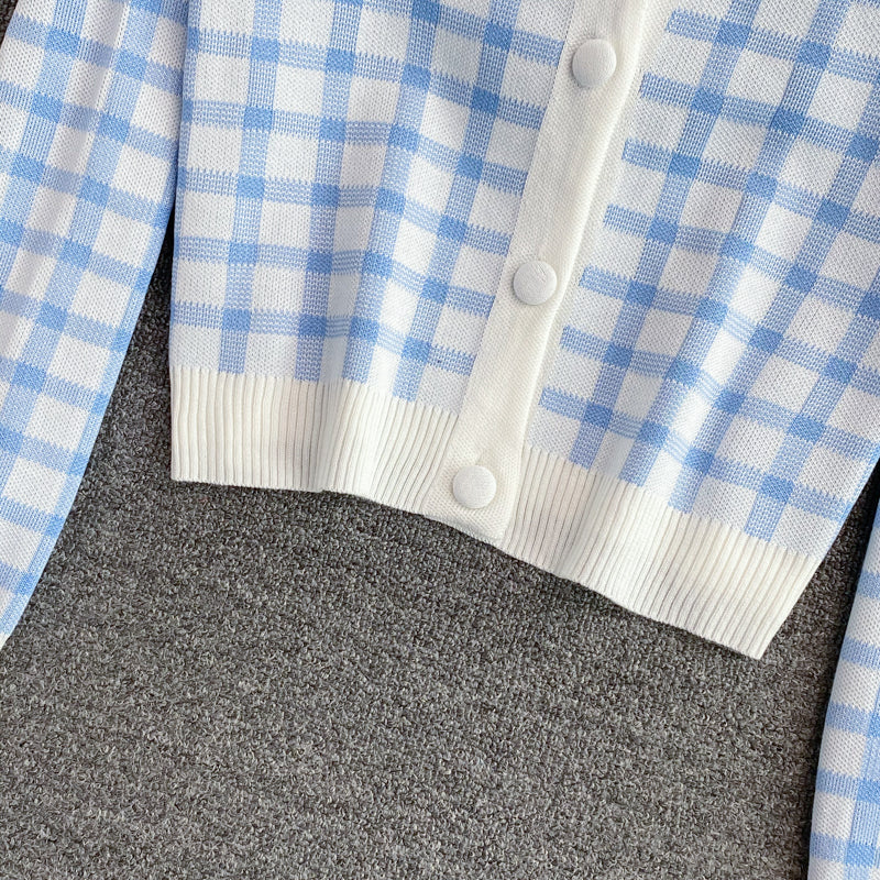 Cute Plaid Long Sleeve Cardigan Sweater  141