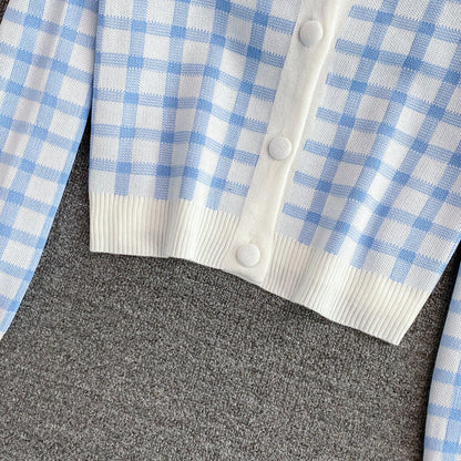 Cute Plaid Long Sleeve Cardigan Sweater  141