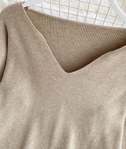 Sweater simple v neck long sleeve sweater  090