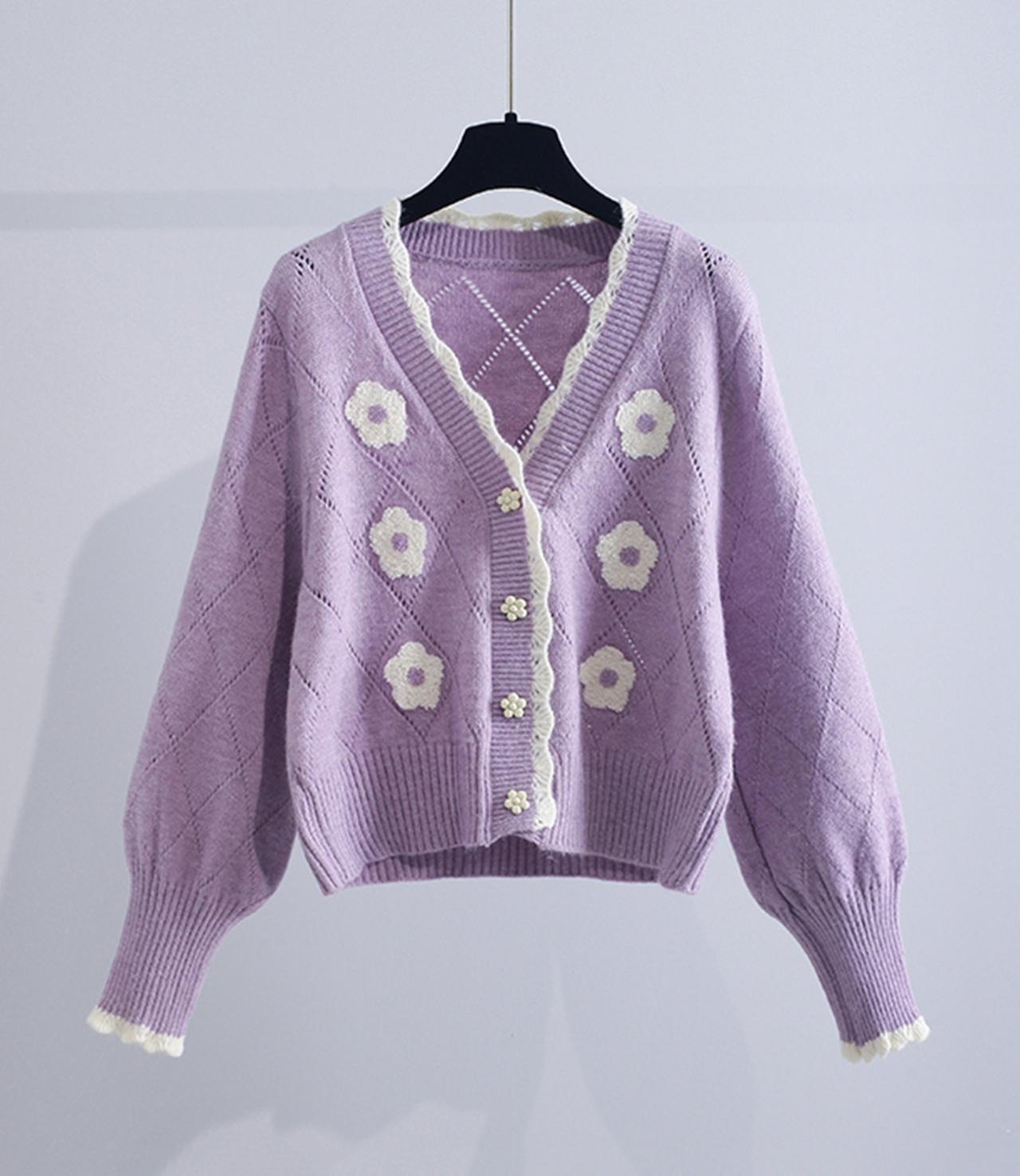 Lovely flowers long sleeve cardigan sweater  140