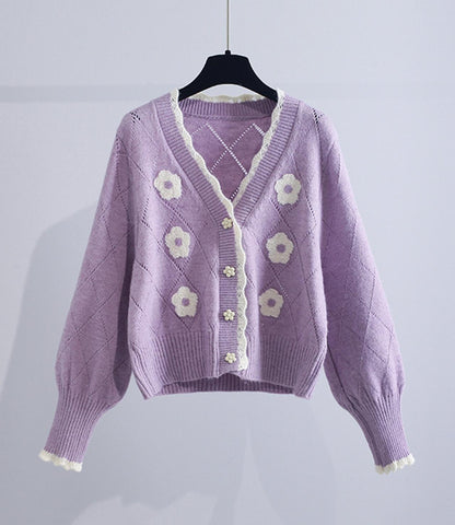 Lovely flowers long sleeve cardigan sweater  140