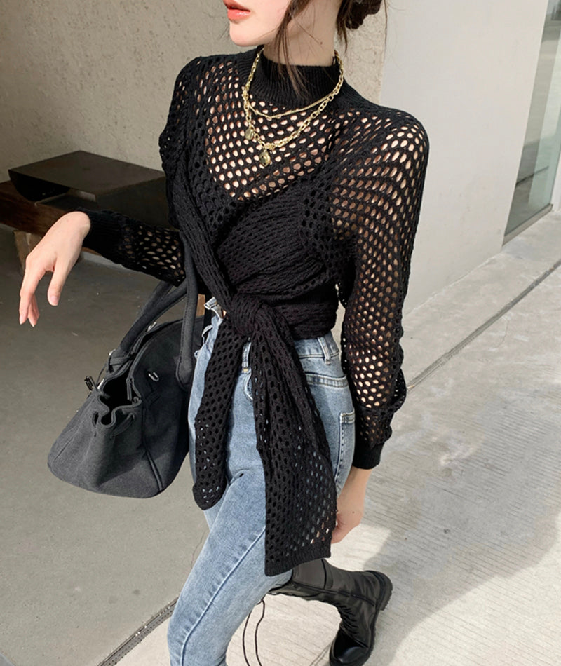 Sexy hollow high neck sweater long sleeve sweater  114