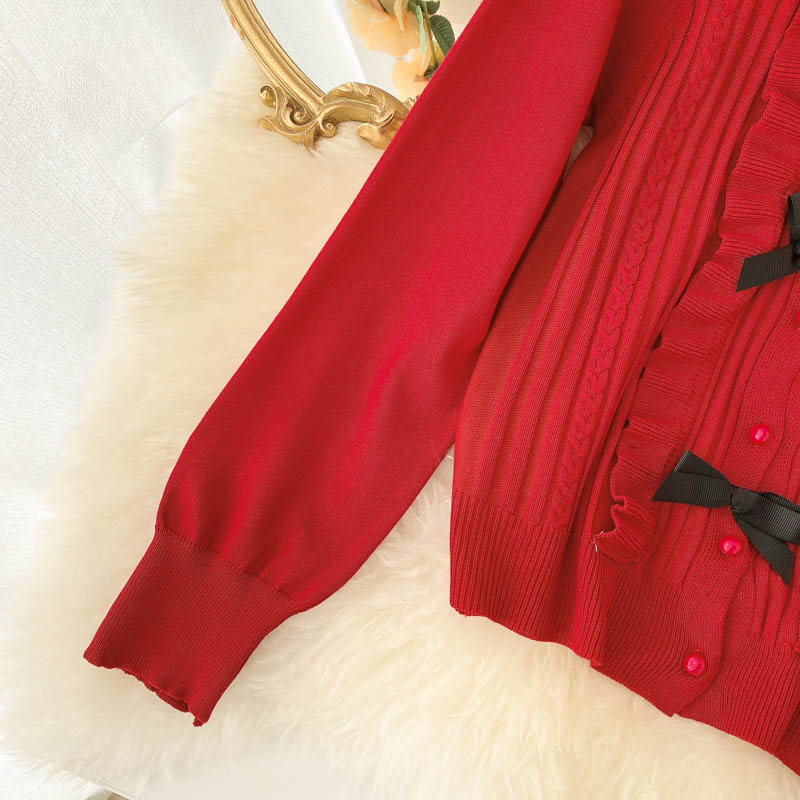 Lovely bow-knot long-sleeved cardigan sweater  138