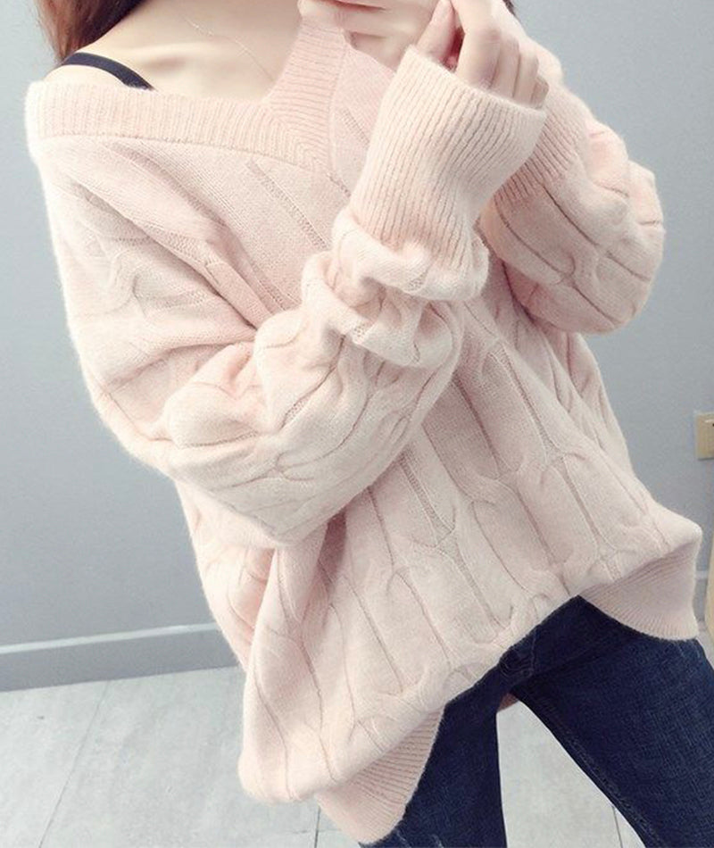 Cute v neck long sleeve sweater  093