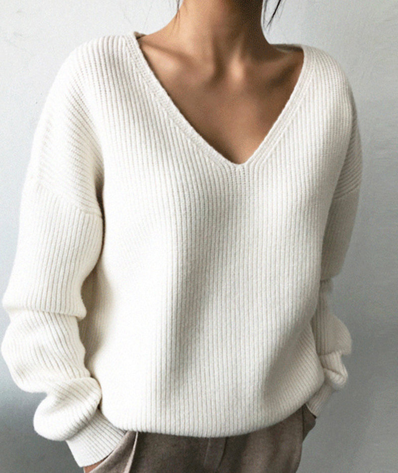 Simple v neck neck sweater long sleeve sweater  113
