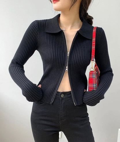 Fashionable zipper long sleeve sweater short cardigan sweater  115