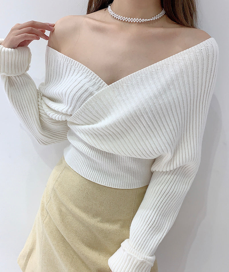 Sexy off-shoulder long-sleeved sweater white sweater  116