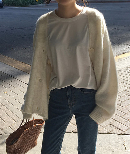 Loose v-neck sweater coat knitted cardigan coat  151