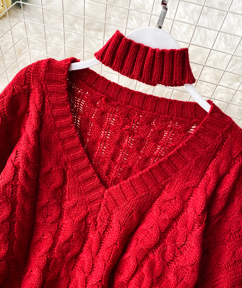 Cute v neck long sleeve sweater  104