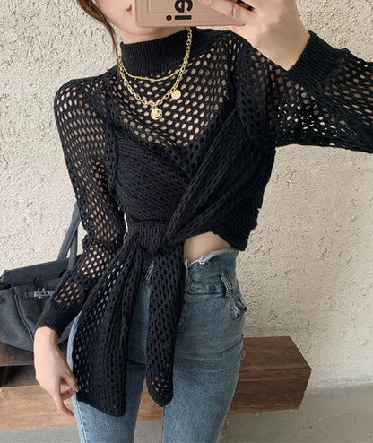 Sexy hollow high neck sweater long sleeve sweater  114