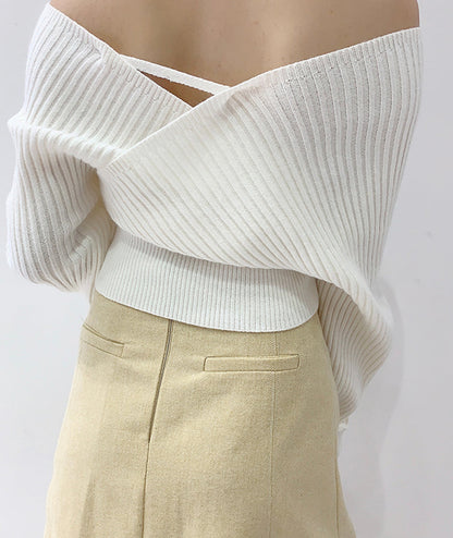 Sexy off-shoulder long-sleeved sweater white sweater  116