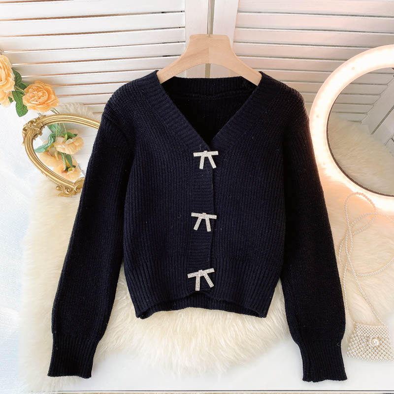 Lovely bow-knot long-sleeved cardigan sweater  137