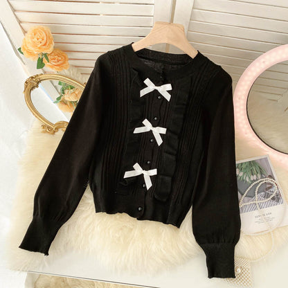 Lovely bow-knot long-sleeved cardigan sweater  138