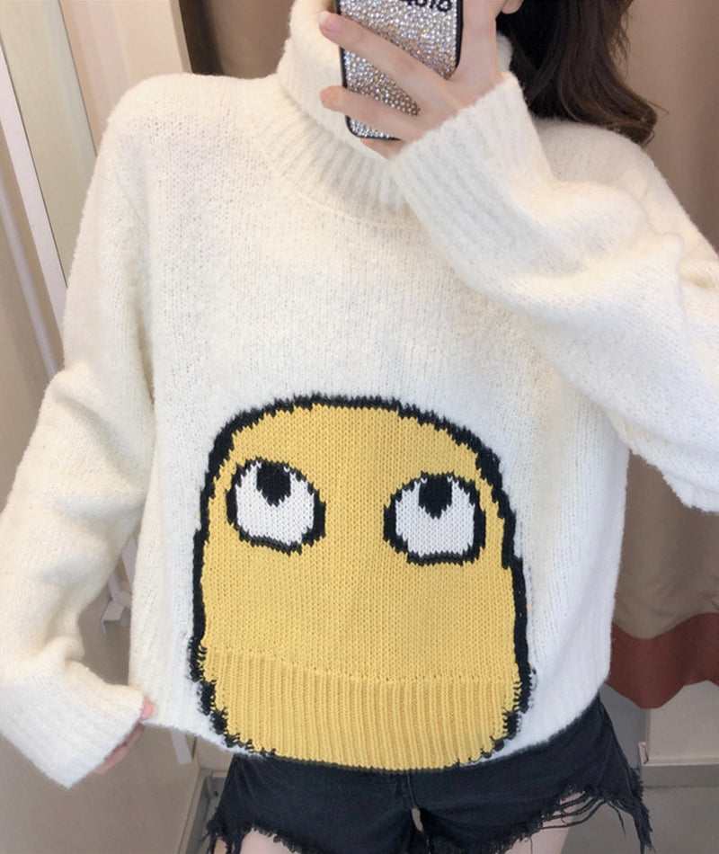 Cute big eyes sweater turtleneck sweater  096