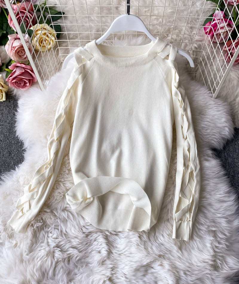 Unique round neck long sleeve sweater  105