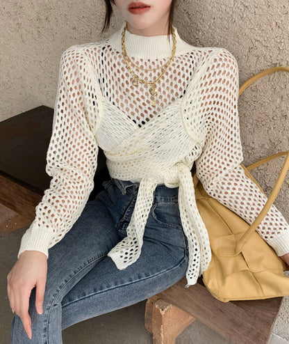 Sexy hollow high neck sweater long sleeve sweater  114