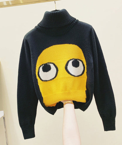 Cute big eyes sweater turtleneck sweater  096