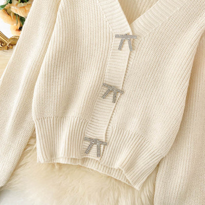 Lovely bow-knot long-sleeved cardigan sweater  137