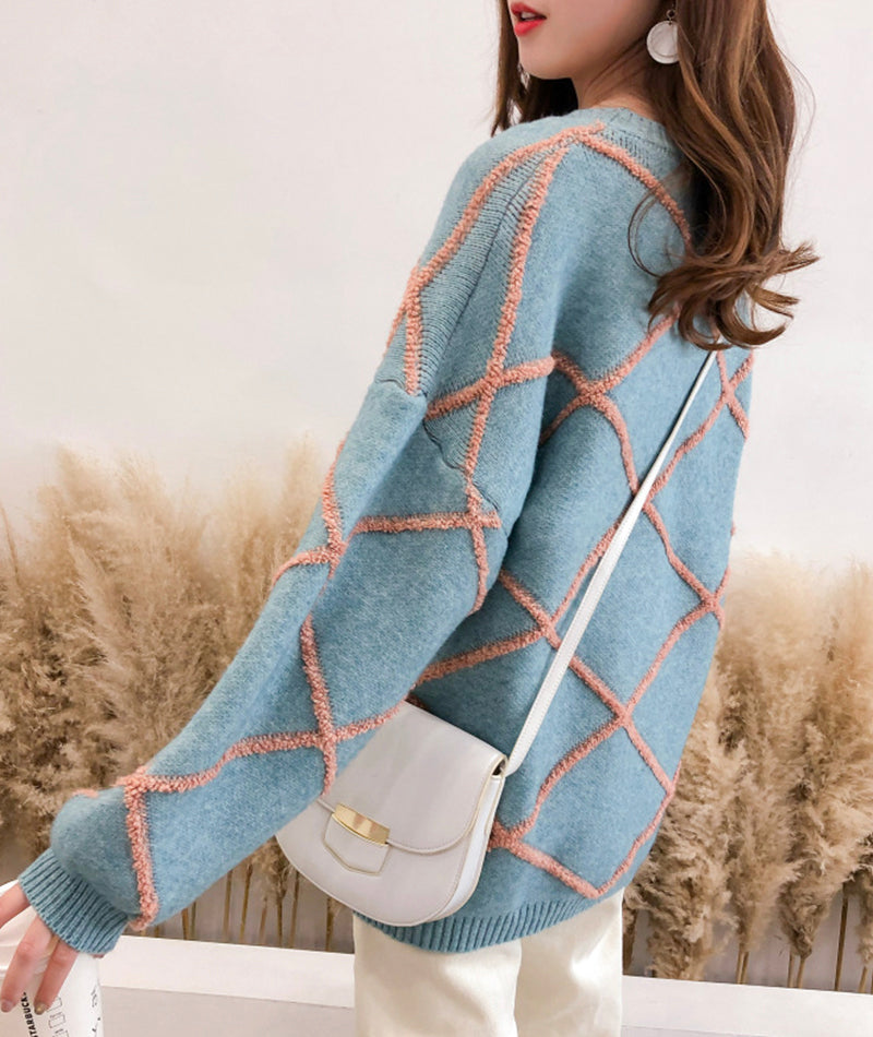 Cute round neck sweater long sleeve sweater  131