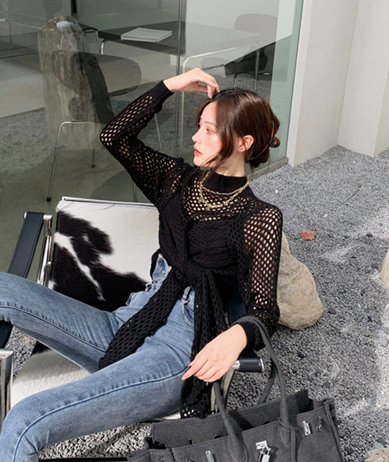 Sexy hollow high neck sweater long sleeve sweater  114